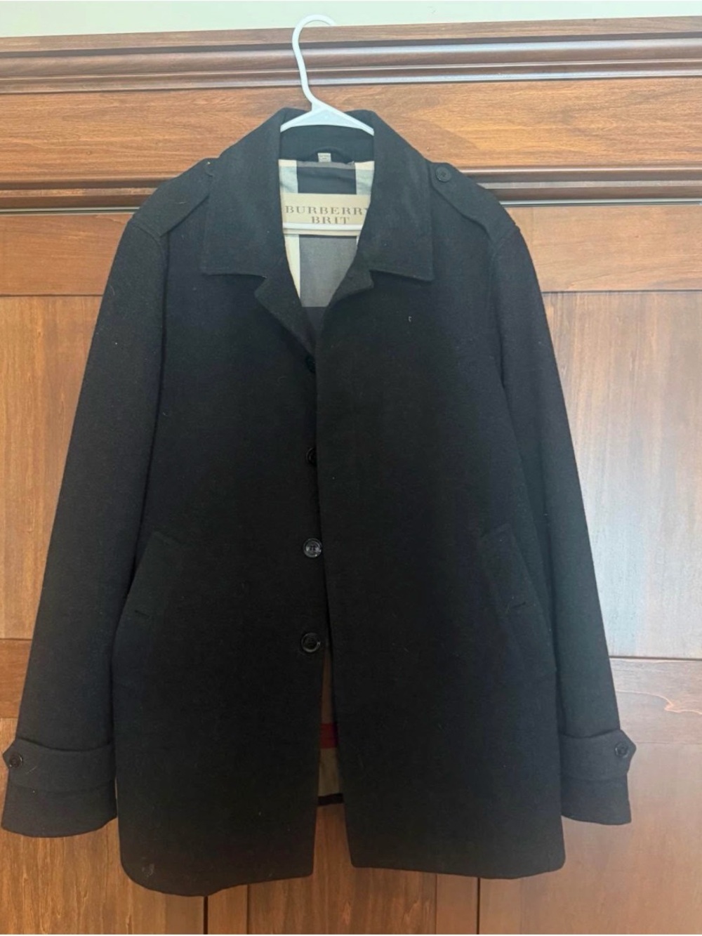 Burberry Black Wool Pea Coat for Men